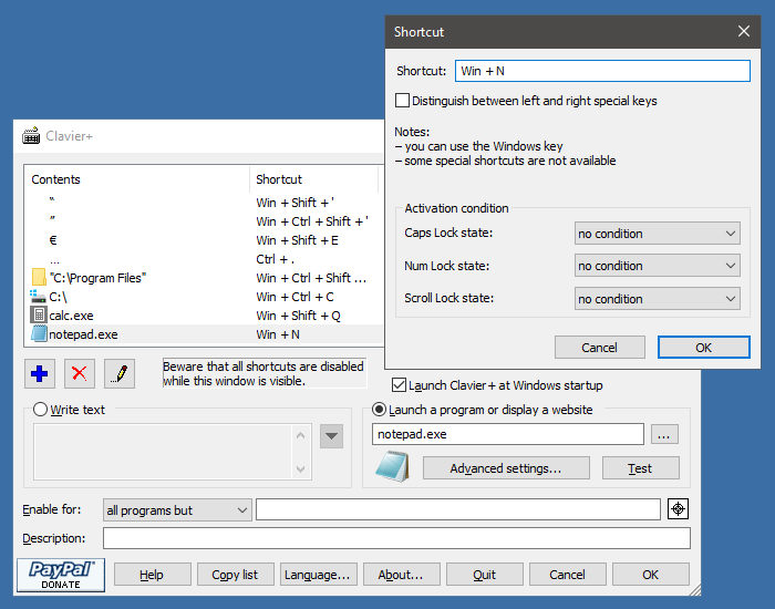 Clavier+ main window